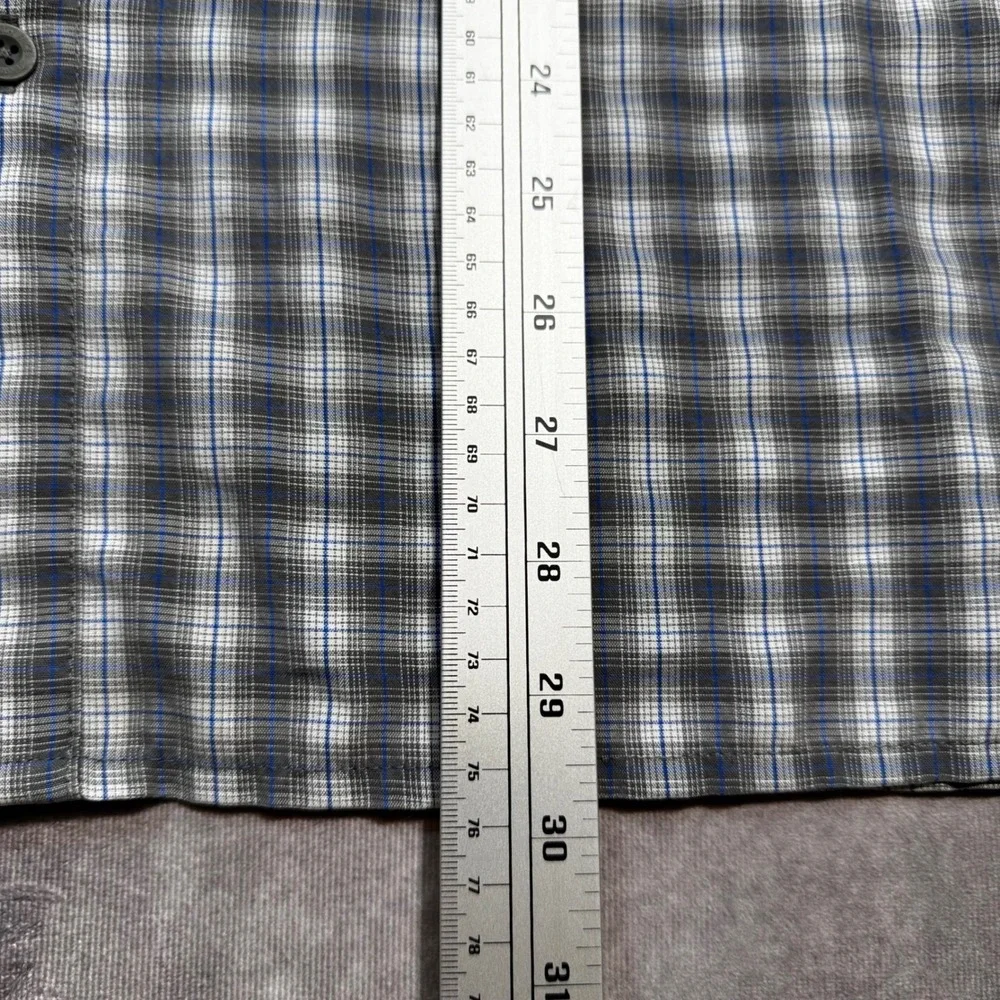The North Face Mens Large Plaid Button Down Shirt Short Sleeve Gray Blue TB50